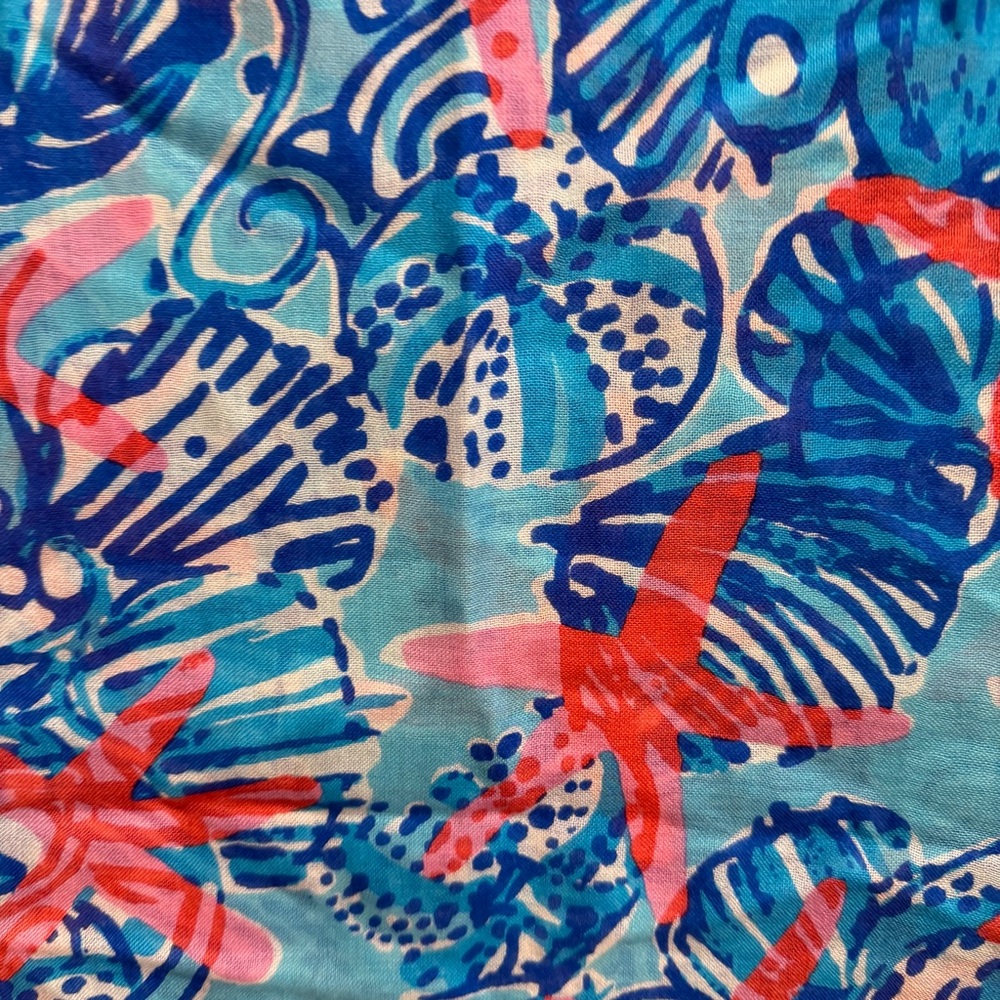 Lilly Pulitzer She Shell Murfee Scarf Silk Cashmere Tassel Blue Starfish Fringe - Picture 6 of 8